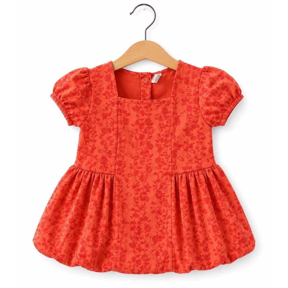 Kate Quinn Orange Leaf Print Puff Sleeve Baby Dress
